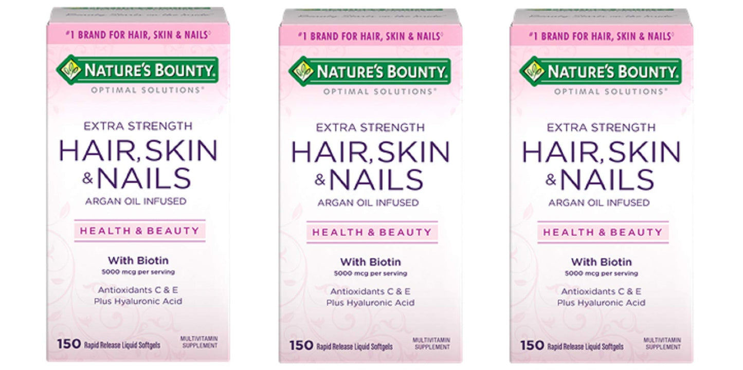 Nature's Bounty Extra Strength Hair Skin Nails, 150 Count, Pack of 3