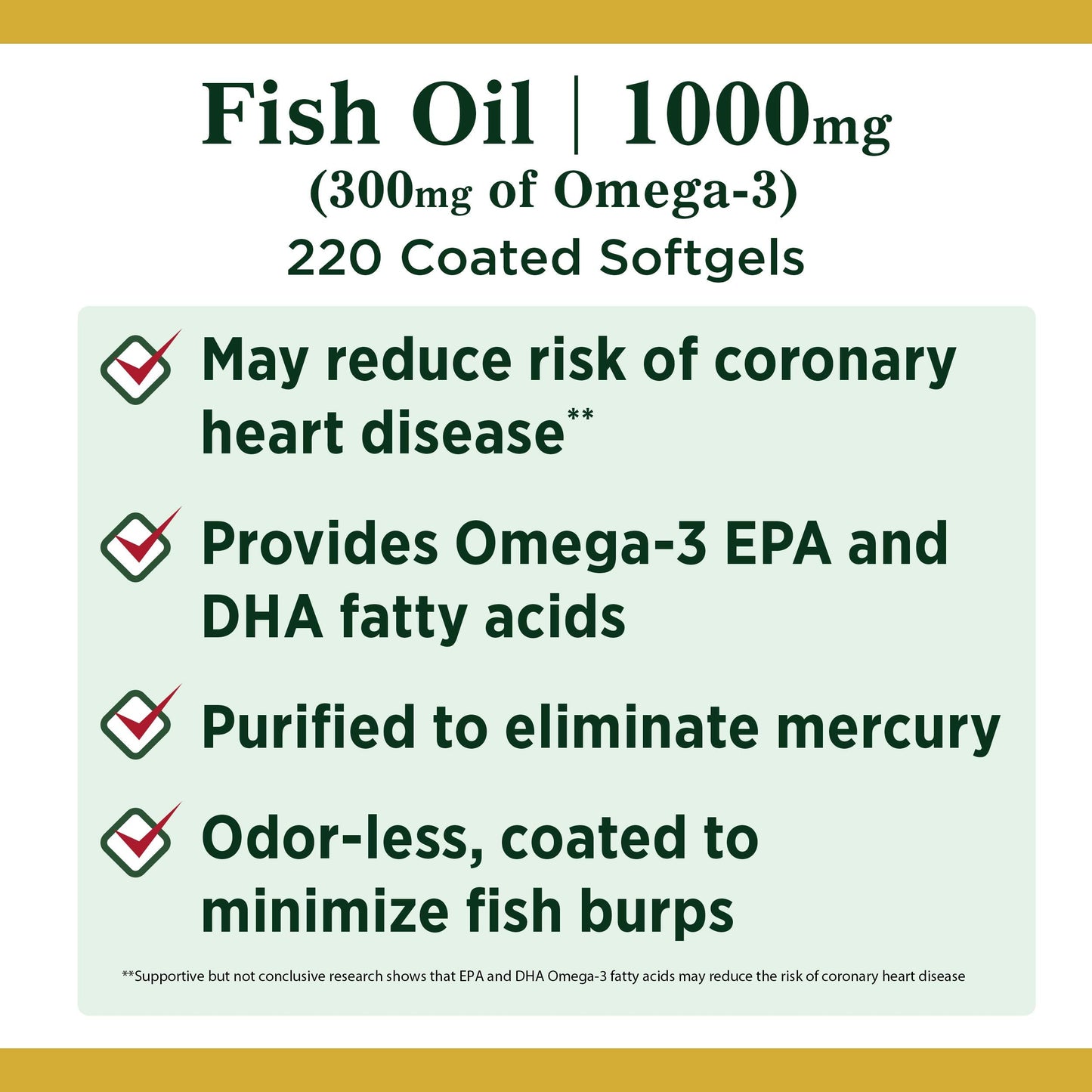Nature's Bounty Fish Oil 1000 mg Coated Softgels | 220 Count | Omega-3 EPA/DHA for Heart Health