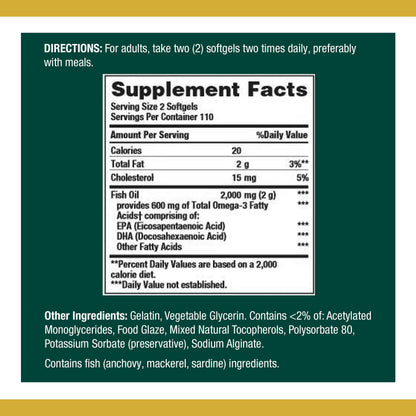 Nature's Bounty Fish Oil 1000 mg Coated Softgels | 220 Count | Omega-3 EPA/DHA for Heart Health