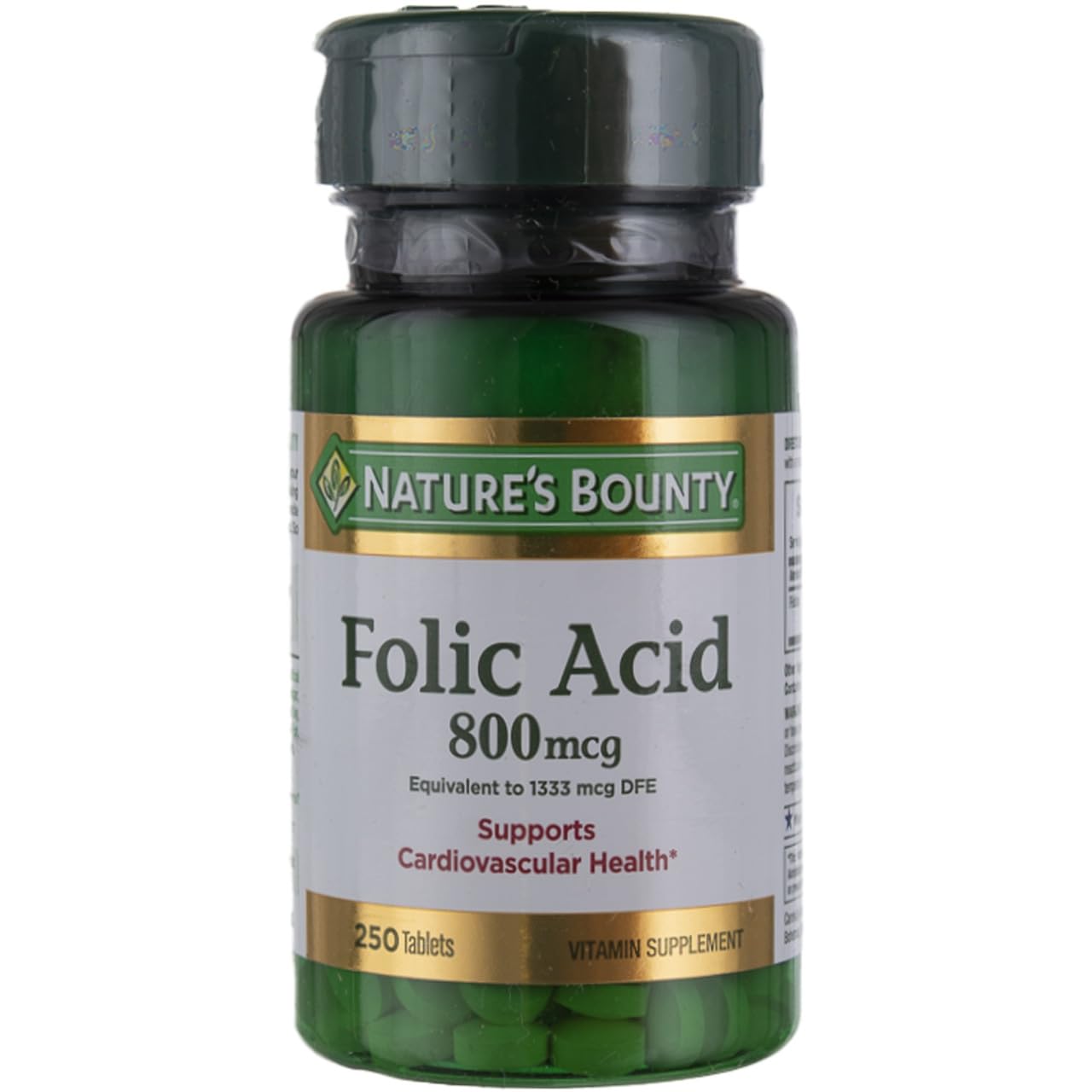 Nature's Bounty Folic Acid 800 mcg Tablets – Maximum Strength, 250 Count (Pack of 6)