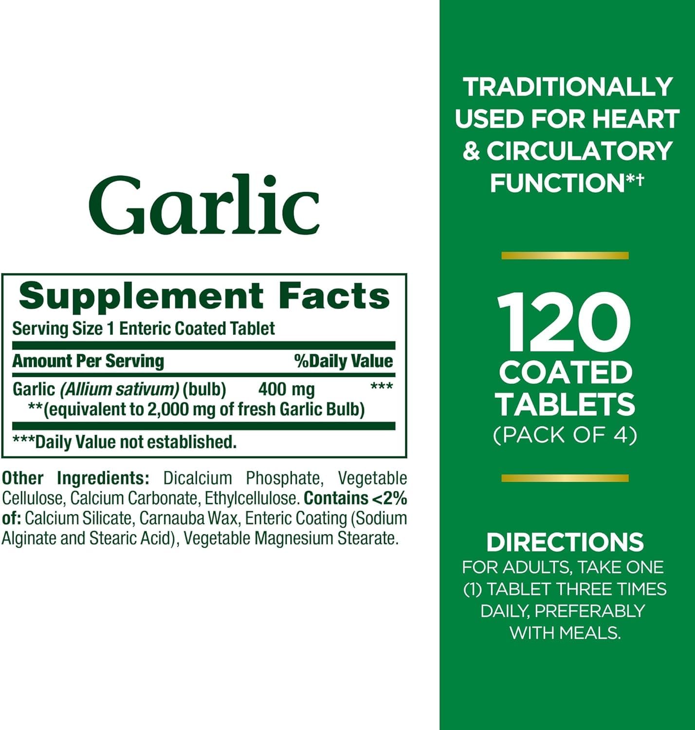 Nature's Bounty Garlic 2000mg Tablets - 120 ea (Pack of 3)
