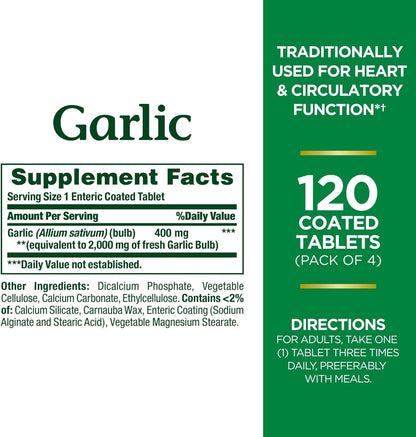 Nature's Bounty Garlic 2000mg Tablets - 120 ea (Pack of 3)