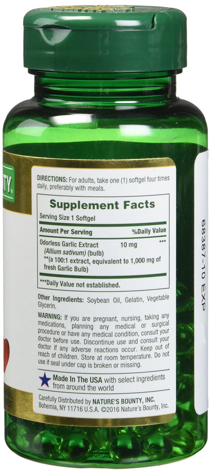 Nature's Bounty Garlic Extract 1000 mg | 100 Rapid Release Softgels (Pack 4)