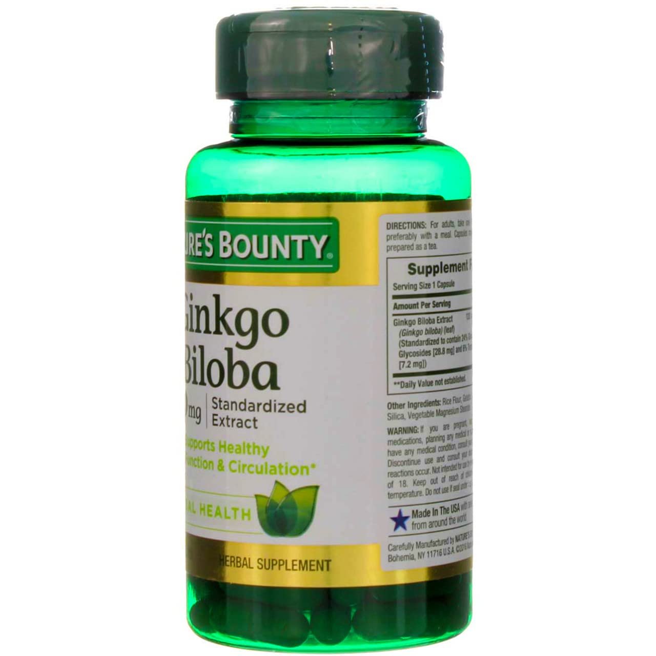 Nature's Bounty Ginkgo Biloba 120 mg Double Strength - 100 Capsules, Pack of 2