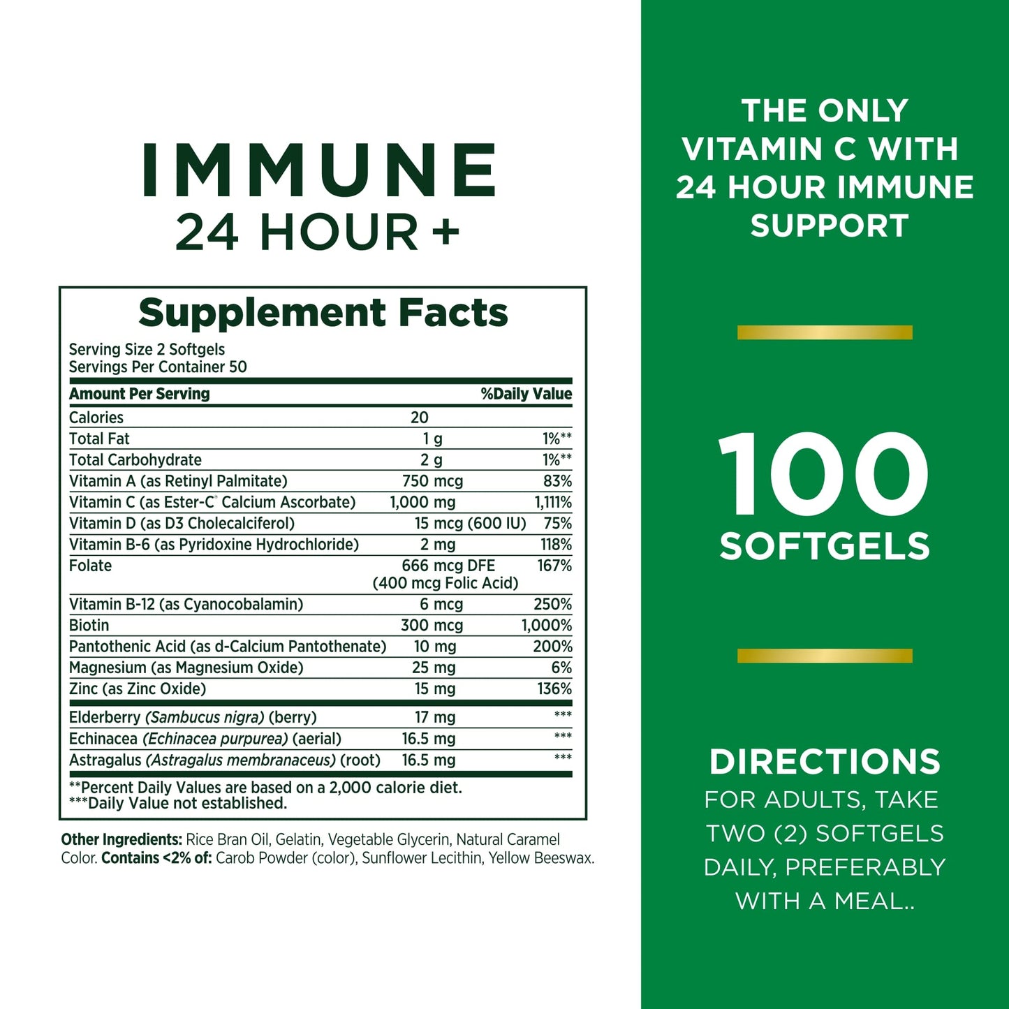 Nature's Bounty Immune 24 Hour+ Ester-C Vitamin C 1000mg Softgels with Zinc & Vitamin D - 100 Count