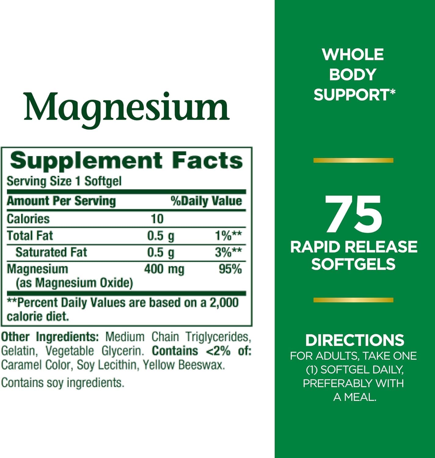 Nature's Bounty Magnesium 400 mg Softgels - 75 ea (2-pack)