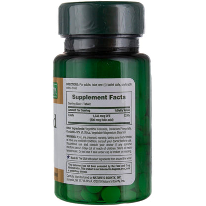 Nature's Bounty Folic Acid 800 mcg Tablets – Maximum Strength, 250 Count (Pack of 6)