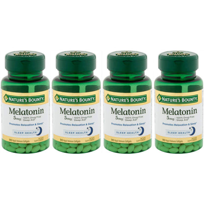 Nature's Bounty Super Strength Melatonin 5 mg Softgels 90 ea (Pack of 4) – Sleep Support