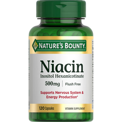 Nature's Bounty Niacin 500mg Flush Free - Cellular Energy Support & Nervous System Health | 120 Capsules