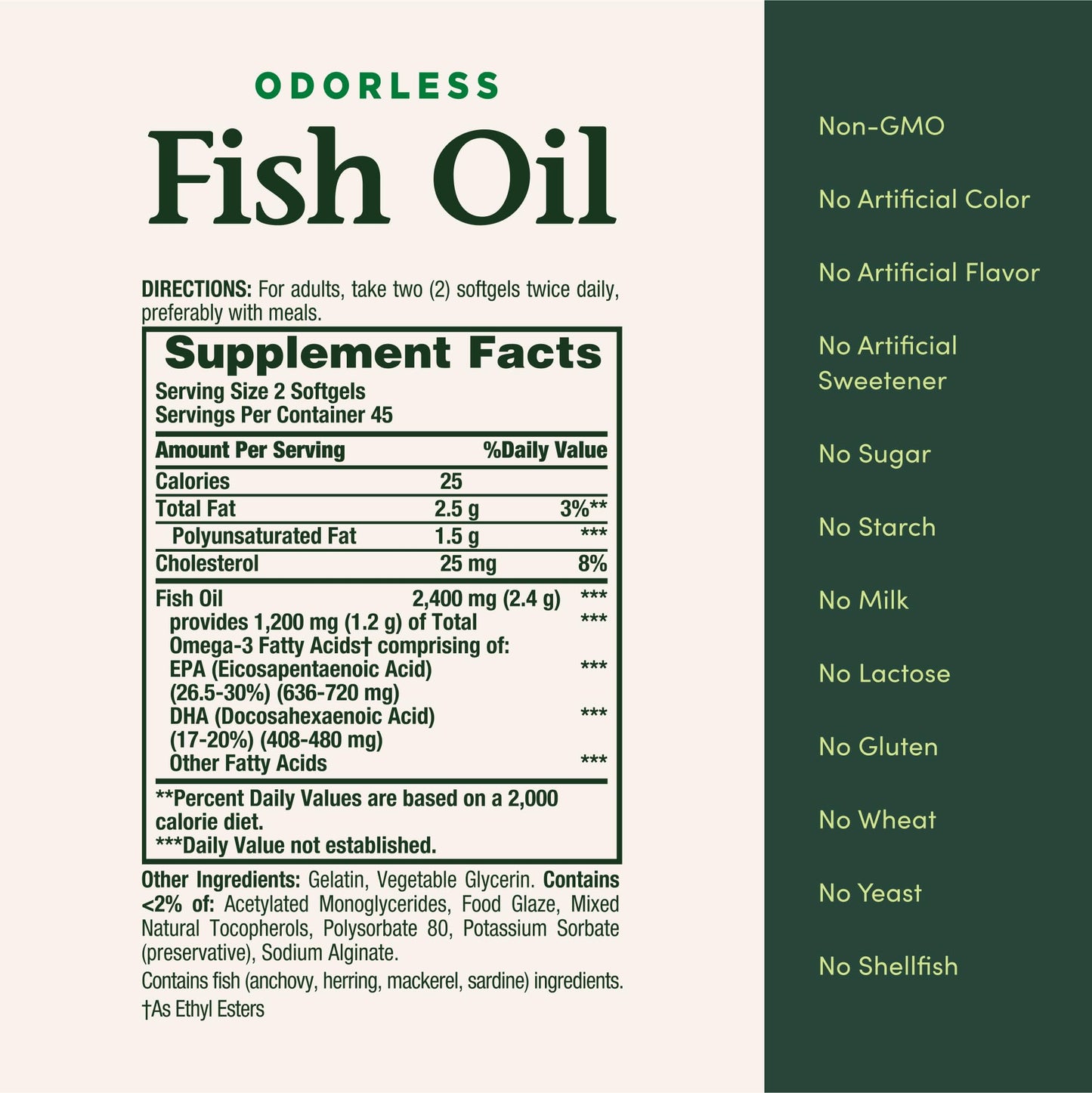 Nature's Bounty Odorless Fish Oil 1200mg Omega-3 - 90 Softgels