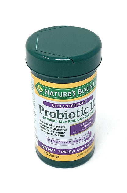 Nature's Bounty Probiotic 10 Ultra Strength - 70 Capsules, 20 Billion Cultures, 10 Strains