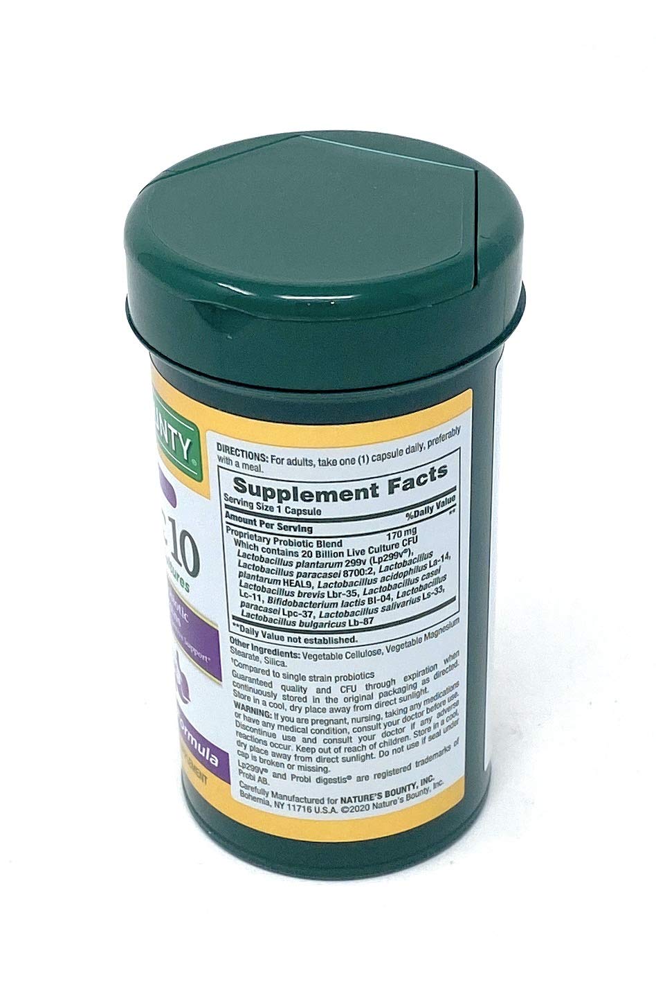 Nature's Bounty Probiotic 10 Ultra Strength - 70 Capsules, 20 Billion Cultures, 10 Strains