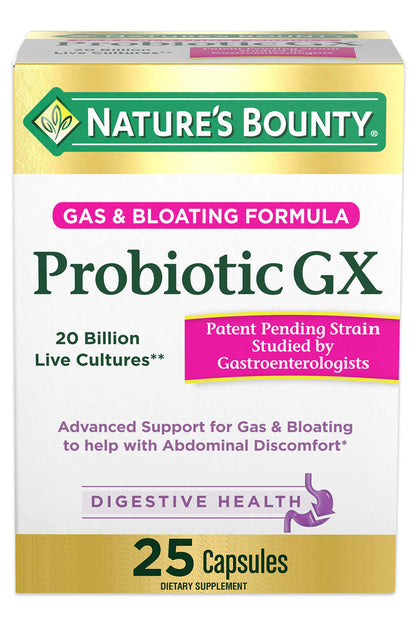 Nature's Bounty Probiotic GX – Digestive Health, Gas & Bloating Relief | 25 Capsules