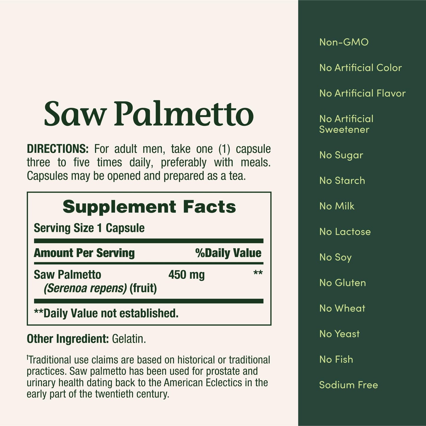 Nature's Bounty Saw Palmetto 450 mg – Prostate & Urinary Health, 100 Capsules