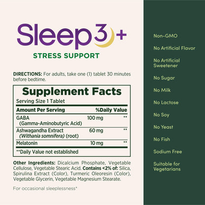 Nature’s Bounty Sleep3+ Stress Support – Maximum-Strength, Drug-Free Sleep Aid with 10 mg Melatonin, Time-Release, 56 Tri-Layered Tablets