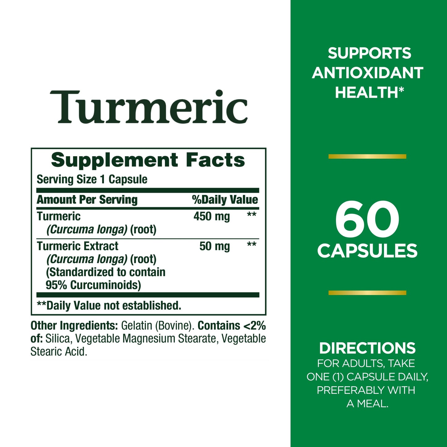 Nature's Bounty Turmeric Capsules 450 mg - 60 Count | Non-GMO & Gluten Free