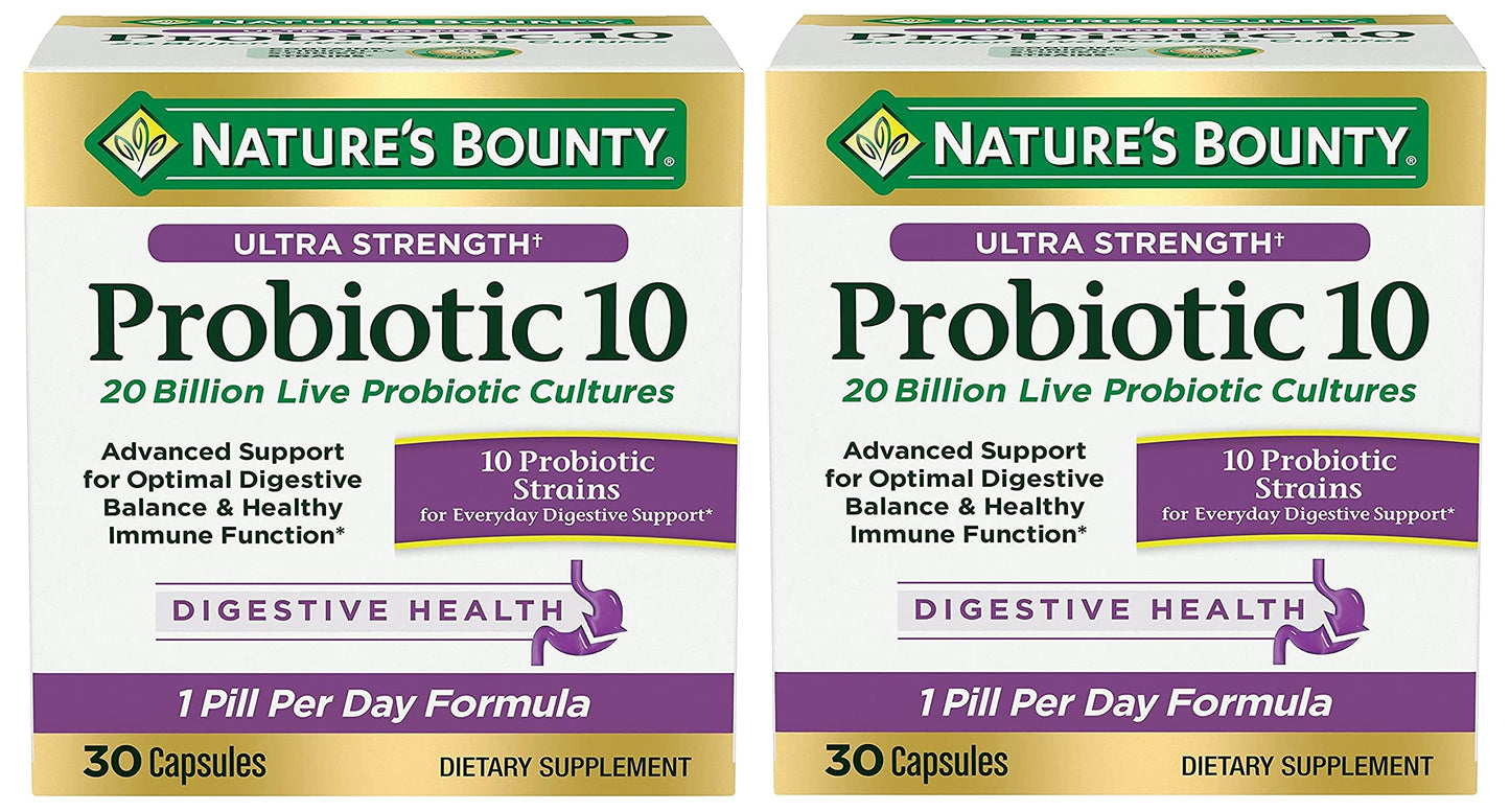 Nature's Bounty Ultra Strength Probiotic 10 Twin Pack - 20 Billion CFU, Immune & Upper Respiratory Support