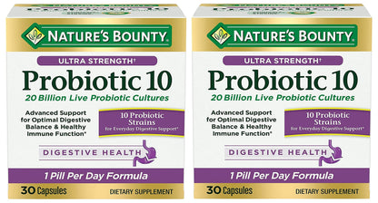 Nature's Bounty Ultra Strength Probiotic 10 Twin Pack - 20 Billion CFU, Immune & Upper Respiratory Support