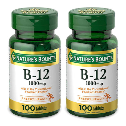 Nature's Bounty Vitamin B12 1000 mcg - 100 Tablets (Pack of 2) | Energy & Heart Health