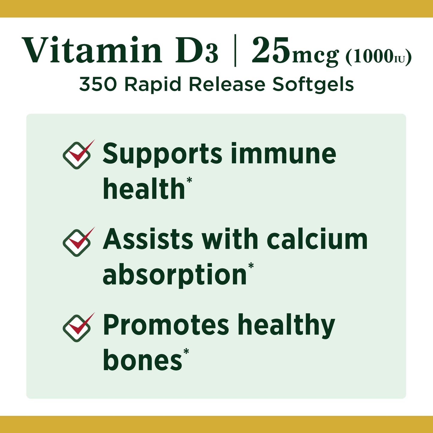 Nature's Bounty Vitamin D3 1000 IU Softgels – 350 Count