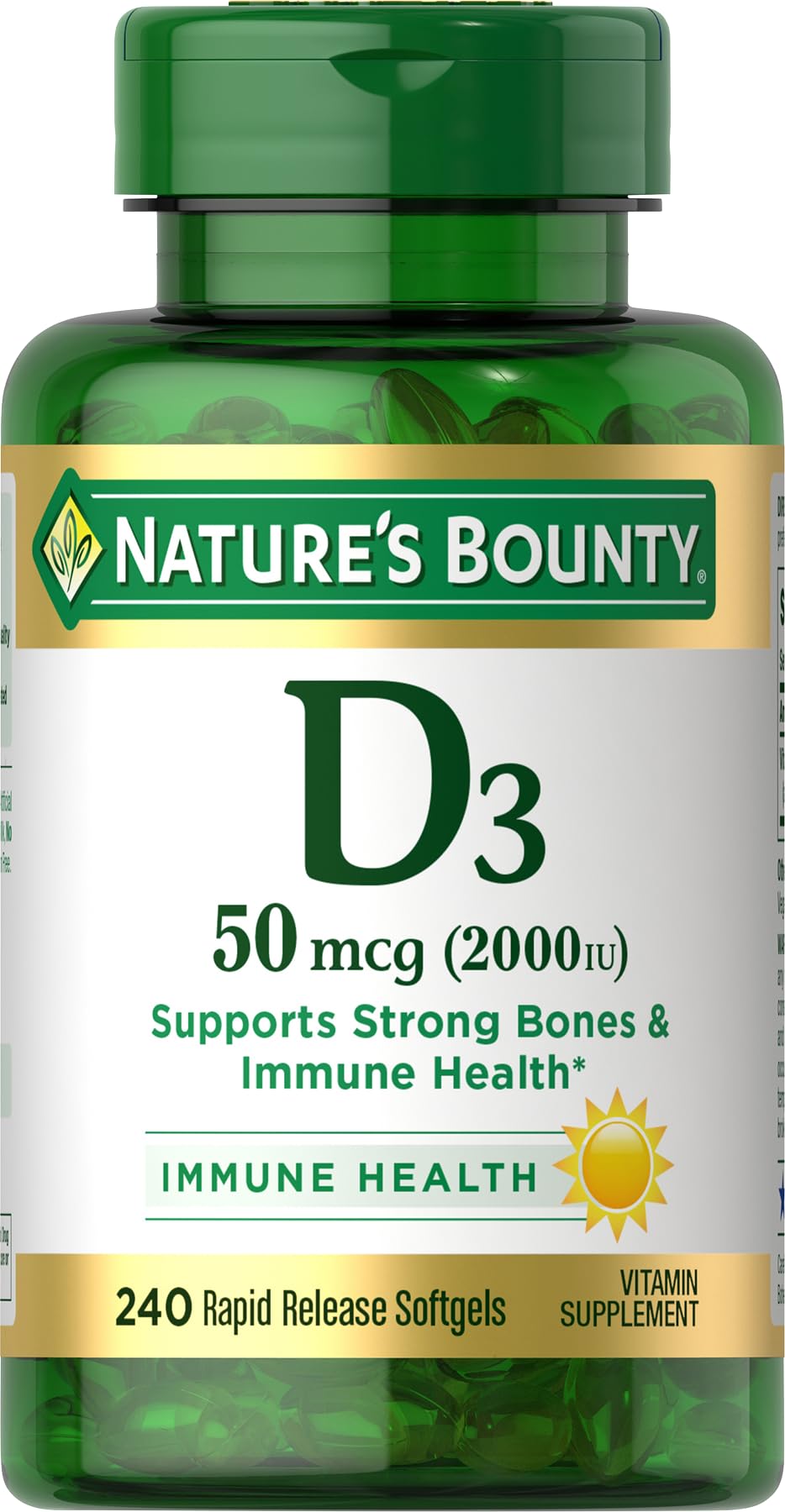 Nature's Bounty Vitamin D3 2000IU | Immune & Bone Health, 240 Softgels