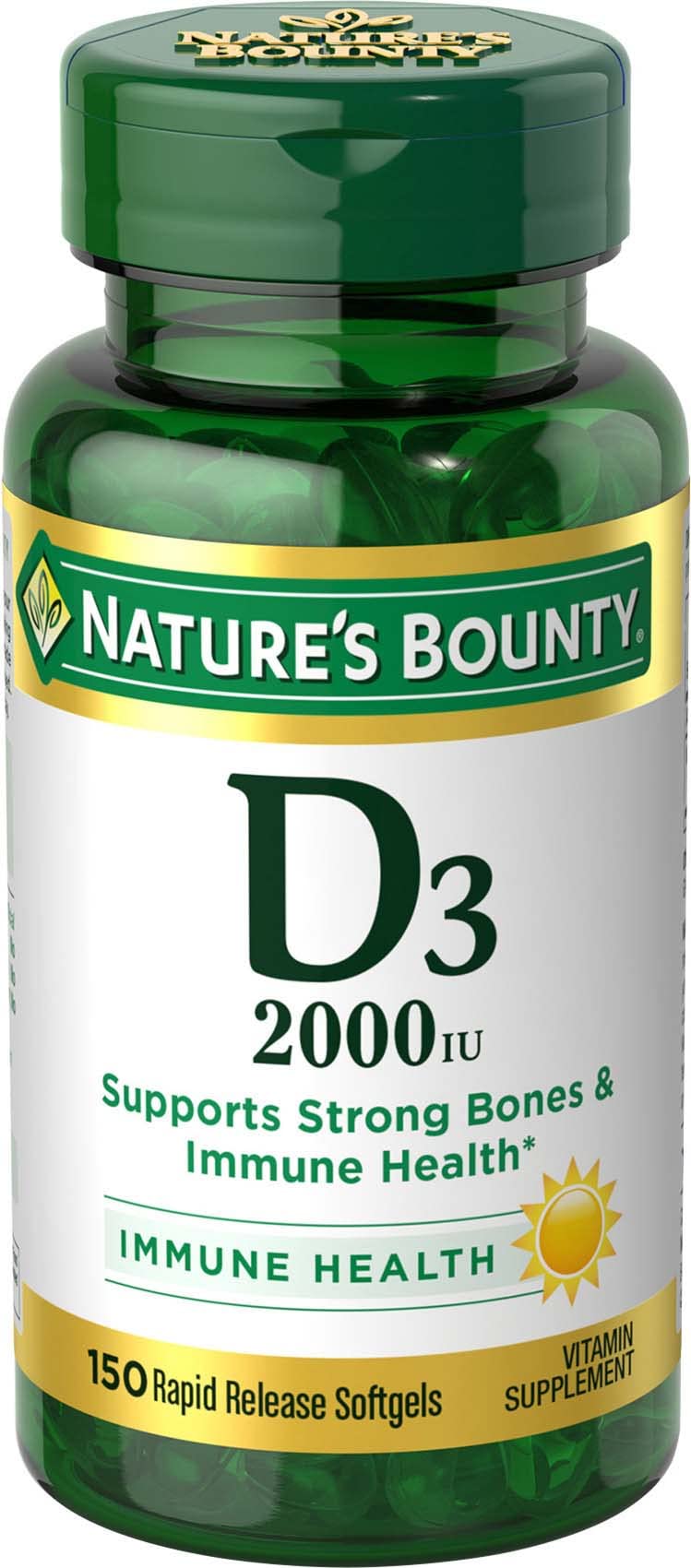 Nature's Bounty Vitamin D3 2000IU Softgels - Immune & Bone Health, 150 Count