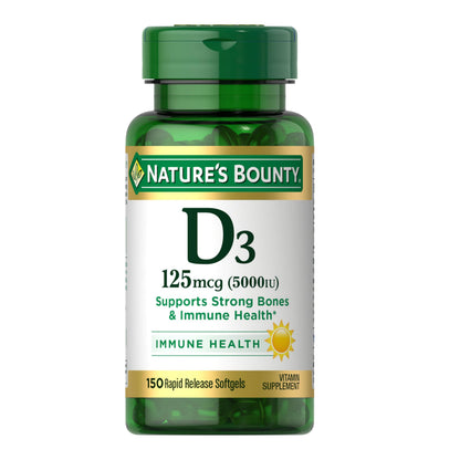 Nature's Bounty Vitamin D3 5000 IU Softgels, Rapid Release, Immune Support, Vitamin D Supplements, 150 Count