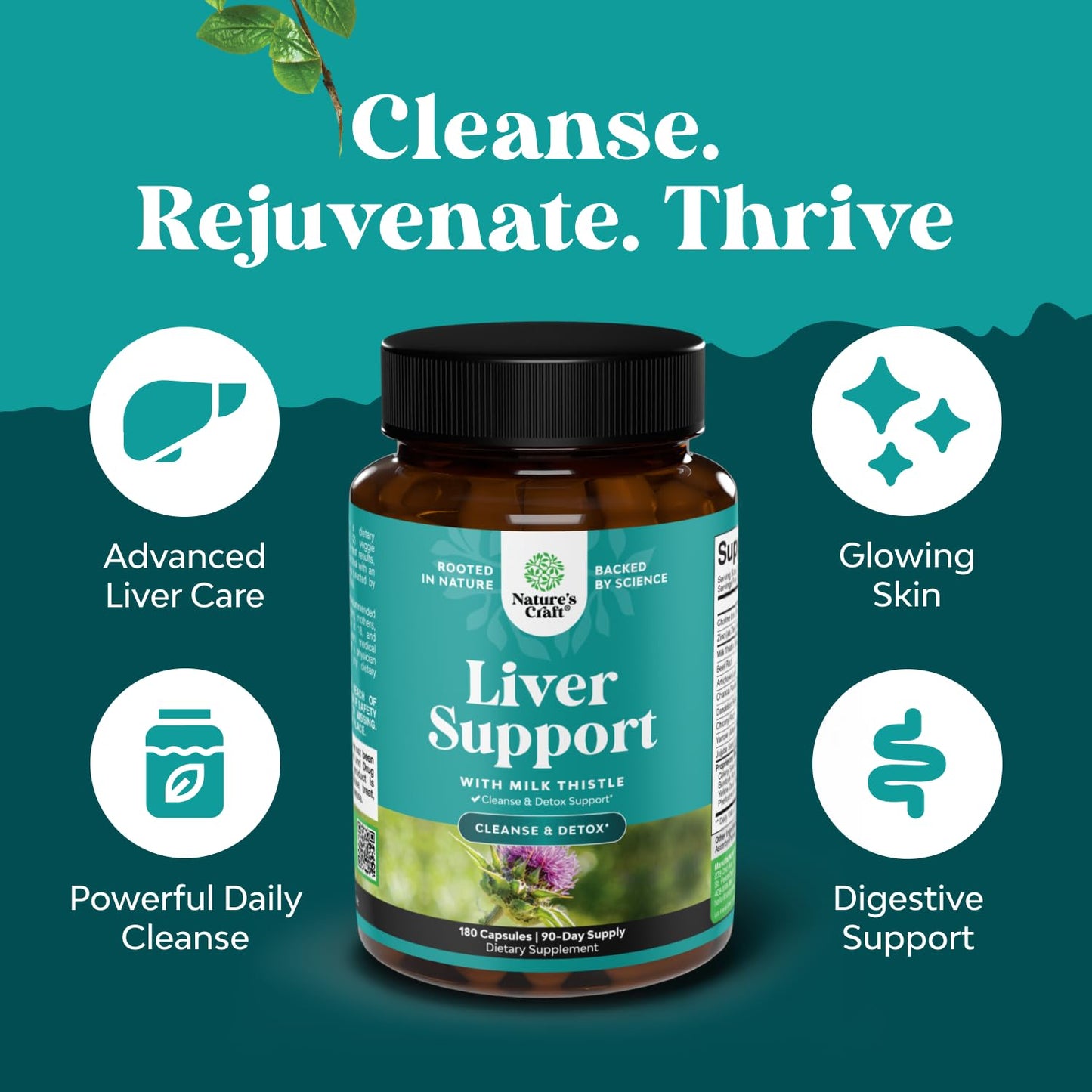 Natures Craft Liver Cleanse Detox & Repair 180 Capsules | Herbal Liver Support with Milk Thistle