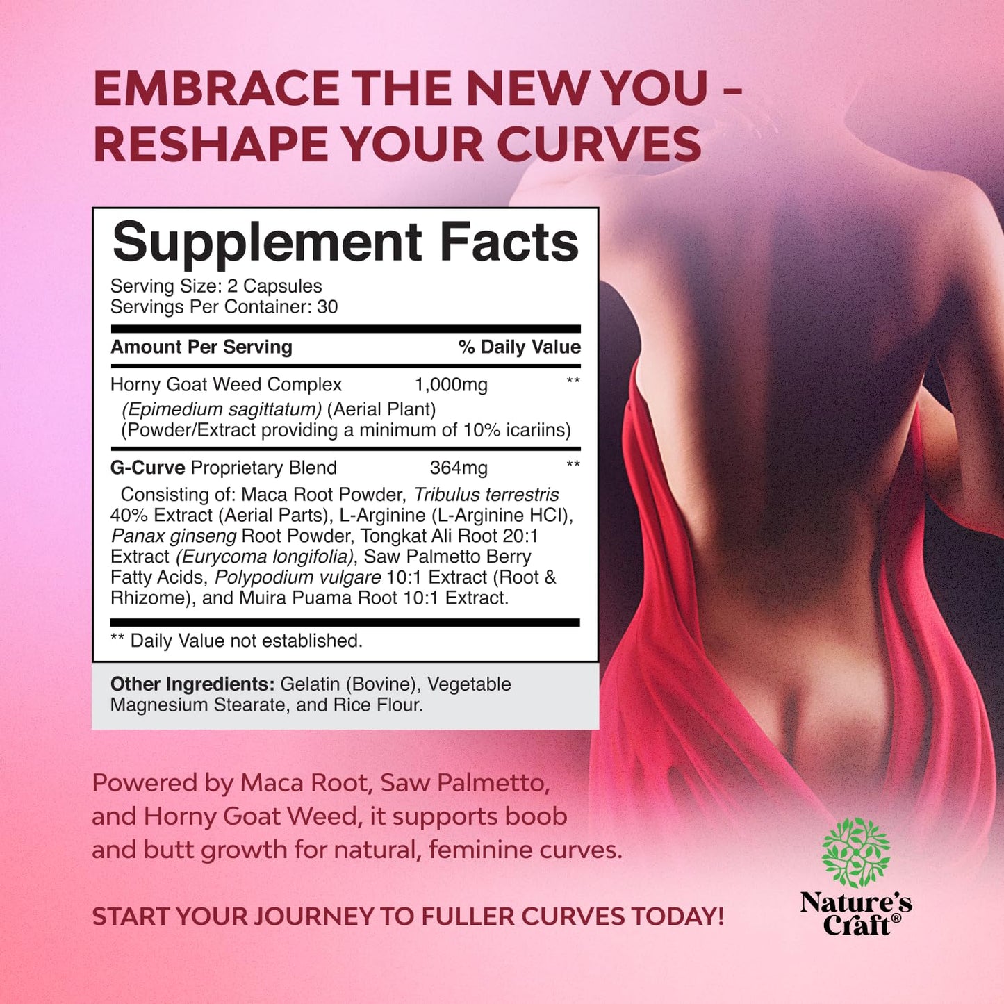 Nature's Craft G-Curve Butt & Breast Pills - Saw Palmetto & Horny Goat Weed (60 Count)