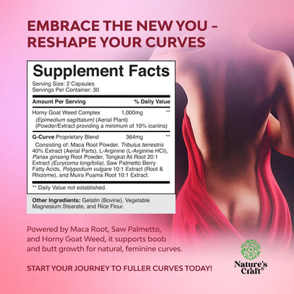 Nature's Craft G-Curve Butt & Breast Pills - Saw Palmetto & Horny Goat Weed (60 Count)