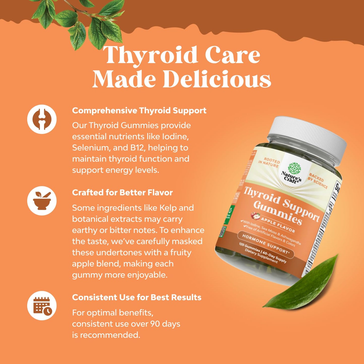 Natures Craft Vegan Thyroid Gummies with Sea Moss - 120 Count | Iodine, Selenium, Non-GMO
