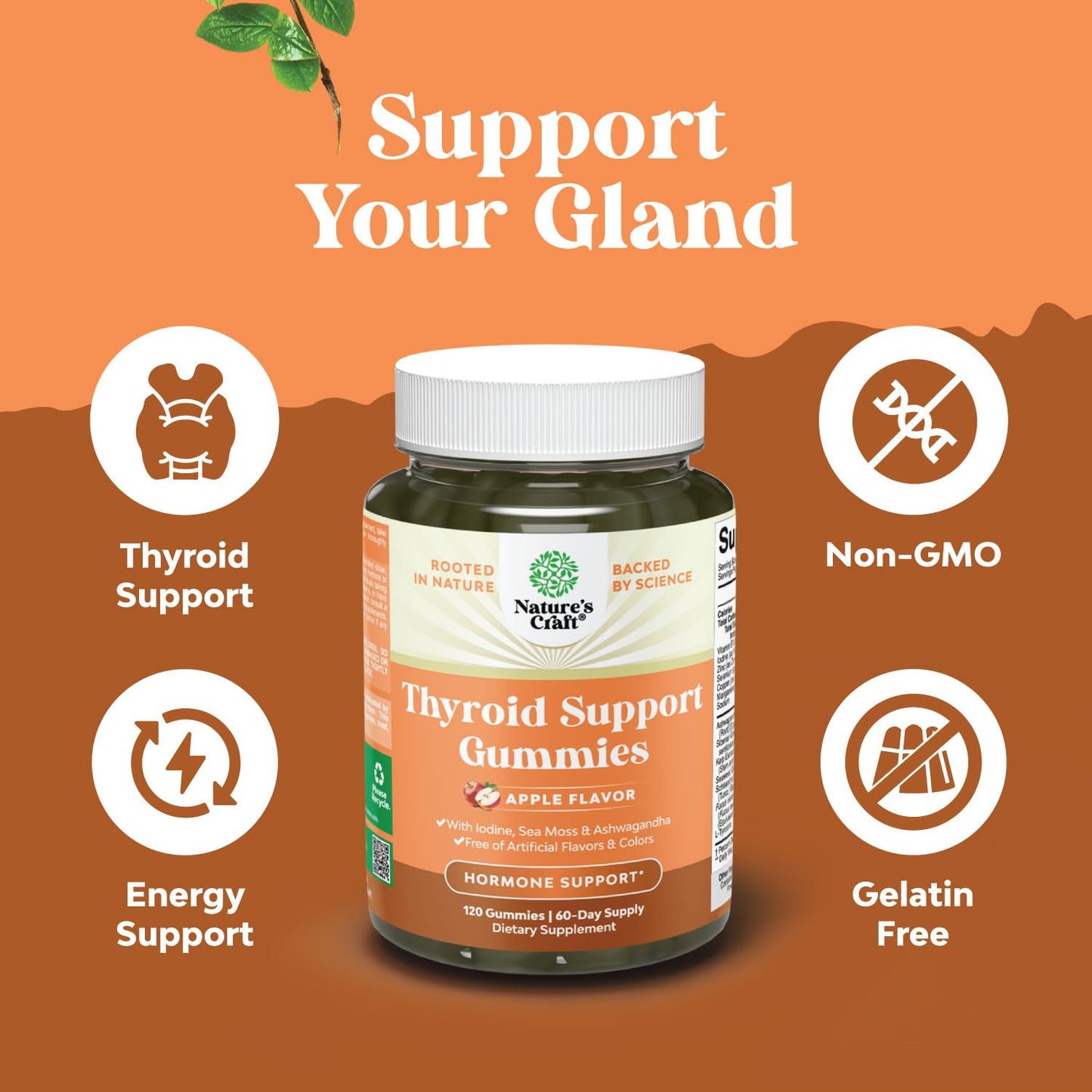 Natures Craft Vegan Thyroid Gummies with Sea Moss - 120 Count | Iodine, Selenium, Non-GMO