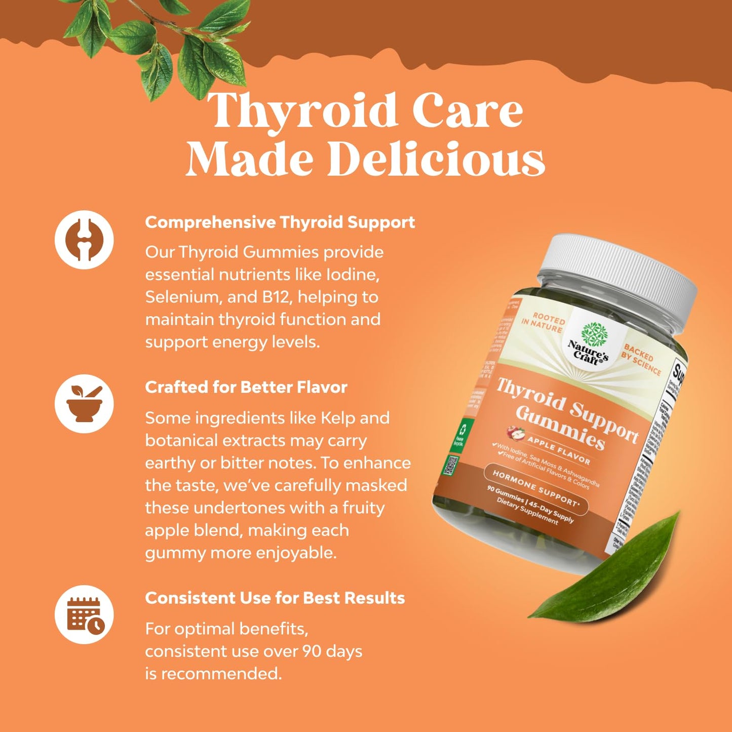 Natures Craft Vegan Thyroid Gummies with Sea Moss | Thyroid Support for Men & Women