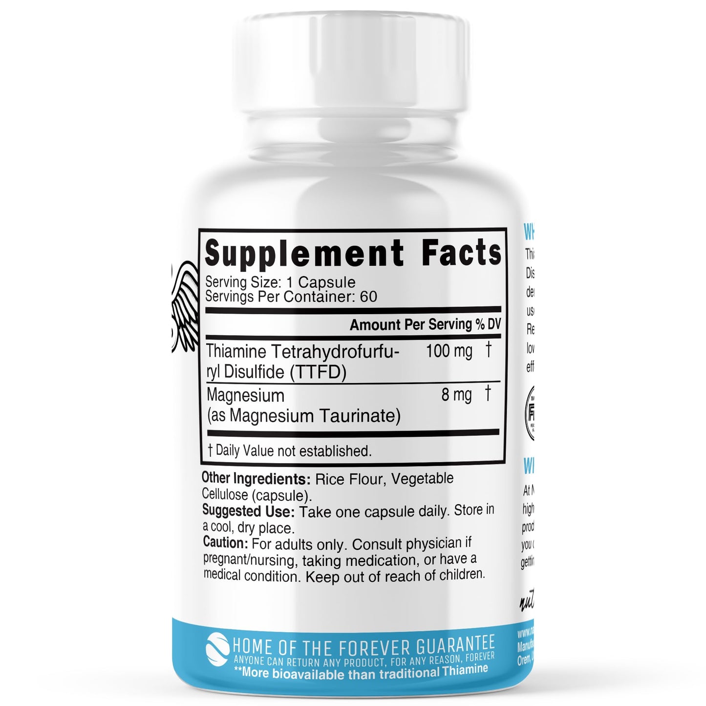 Nature's Fusions TTFD Thiamine B1 100mg - 60 Servings + 8mg Magnesium | Lab Tested