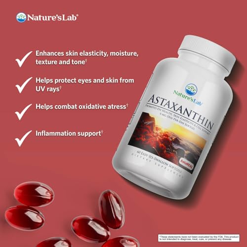 Nature's Lab AstaREAL Astaxanthin - 6mg Potent Antioxidants - 60 Capsules (2 Month Supply)