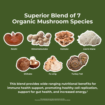 Nature's Lab Mushroom 7 Organic Blend – Immune Support, Cell Function & Endurance (90 Capsules) Pack of 2