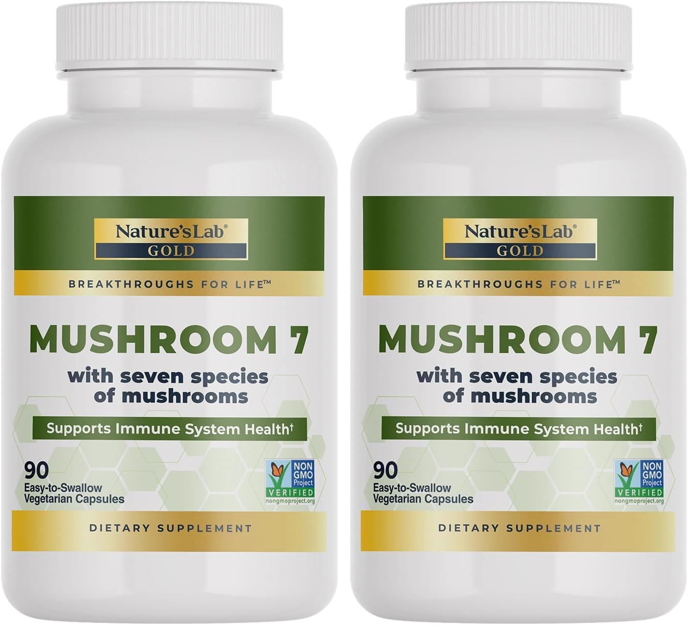 Nature's Lab Mushroom 7 Organic Blend – Immune Support, Cell Function & Endurance (90 Capsules) Pack of 2