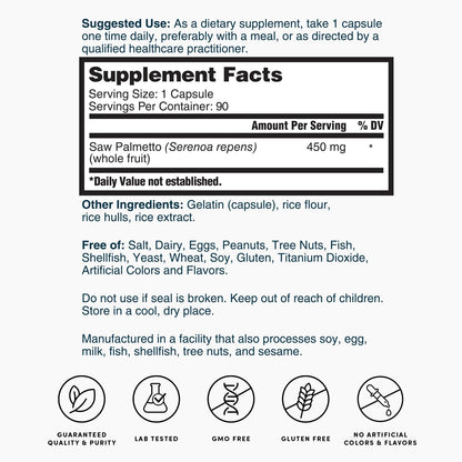 Nature's Lab Saw Palmetto 450mg - 90 Capsules | Prostate & Urinary Support