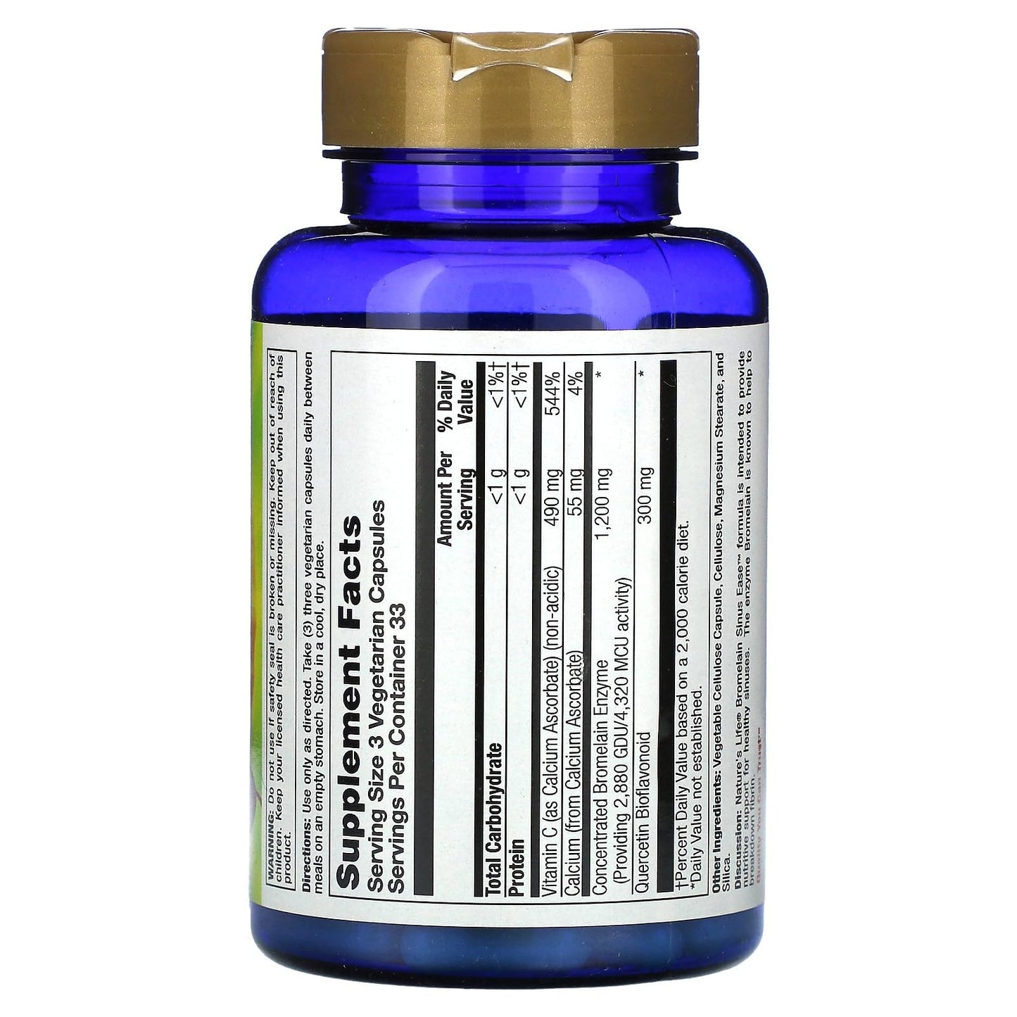 Nature's Life Bromelain Sinus Ease 1200mg – Vitamin C & Quercetin | 100 Veg Capsules