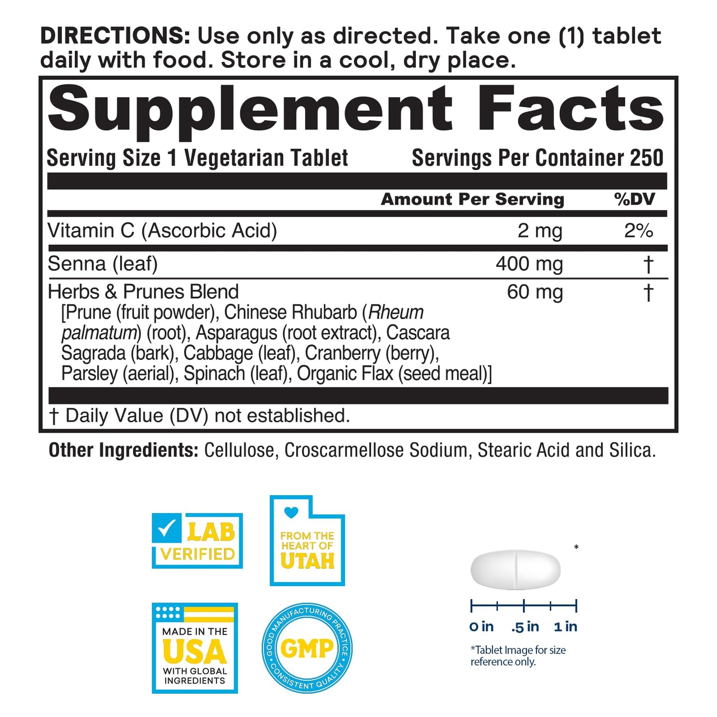 Nature's Life Herbs & Prunes - 400mg Senna Leaves, Vegan, 250 Servings