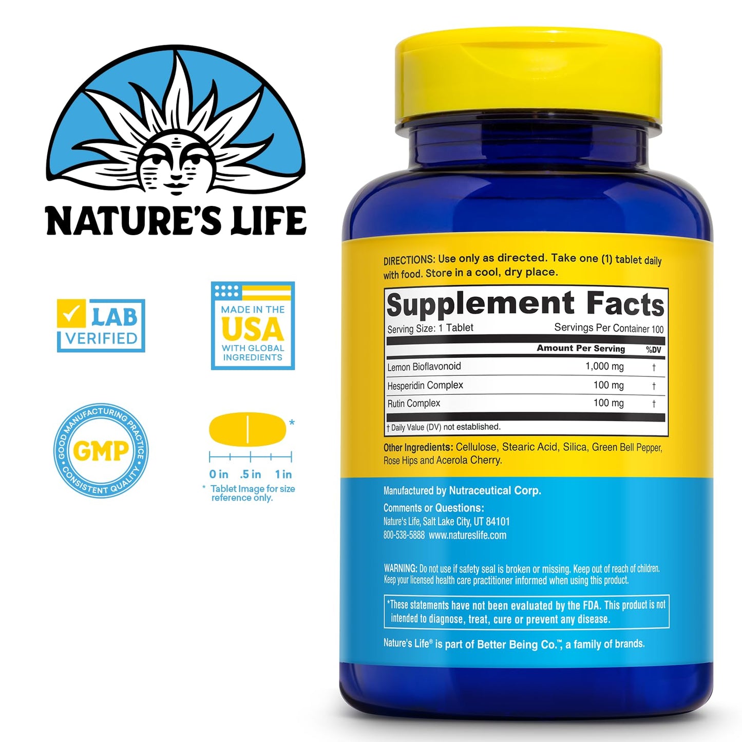 Nature's Life Lemon Bioflavonoids 1000mg – Citrus Bioflavonoids with Hesperidin & Rutin