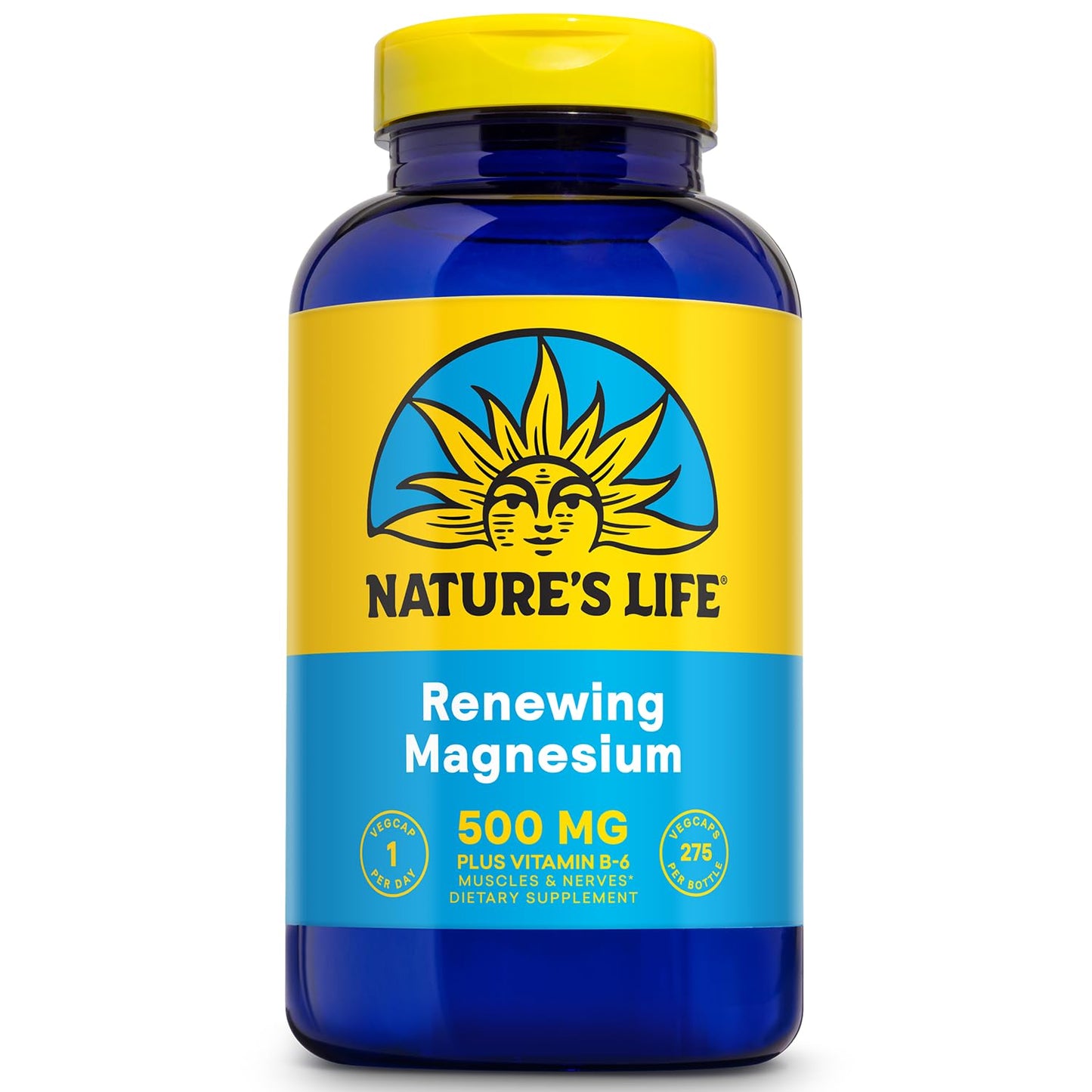 Nature's Life Magnesium 500 mg – 3-in-1 Citrate/Malate/Oxide + B-6 | 275 VegCaps