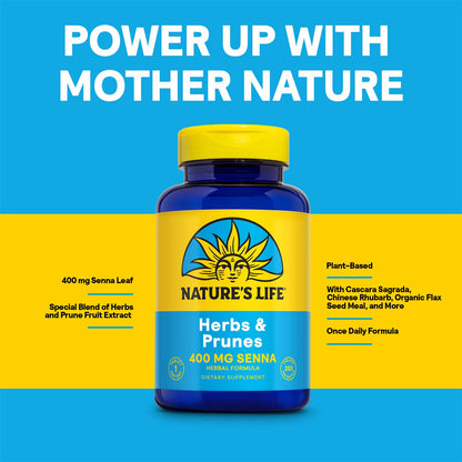 Nature's Life Herbs & Prunes - 400mg Senna Leaves, Vegan, 250 Servings