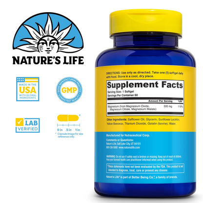Nature's Life SoftMag 500 mg Magnesium Complex – Bone, Muscle & Heart Health
