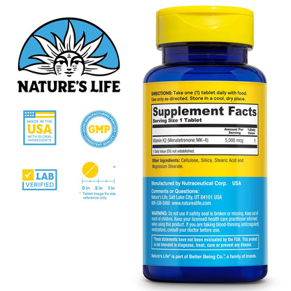 Nature's Life Vitamin K2 MK4 - High Potency 5000 mcg, 60 Servings