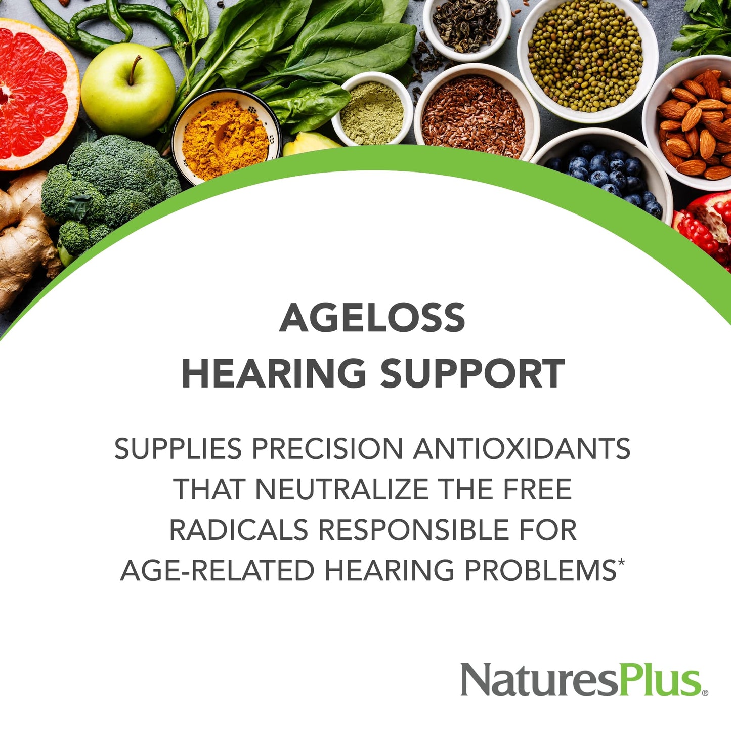 Natures Plus AgeLoss Hearing Support - 90 Capsules - Vegetarian & Gluten Free | 30 Servings