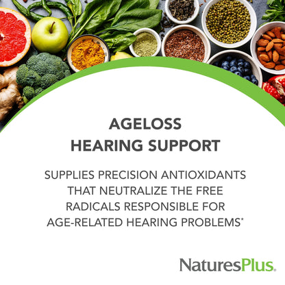 Natures Plus AgeLoss Hearing Support - 90 Capsules - Vegetarian & Gluten Free | 30 Servings