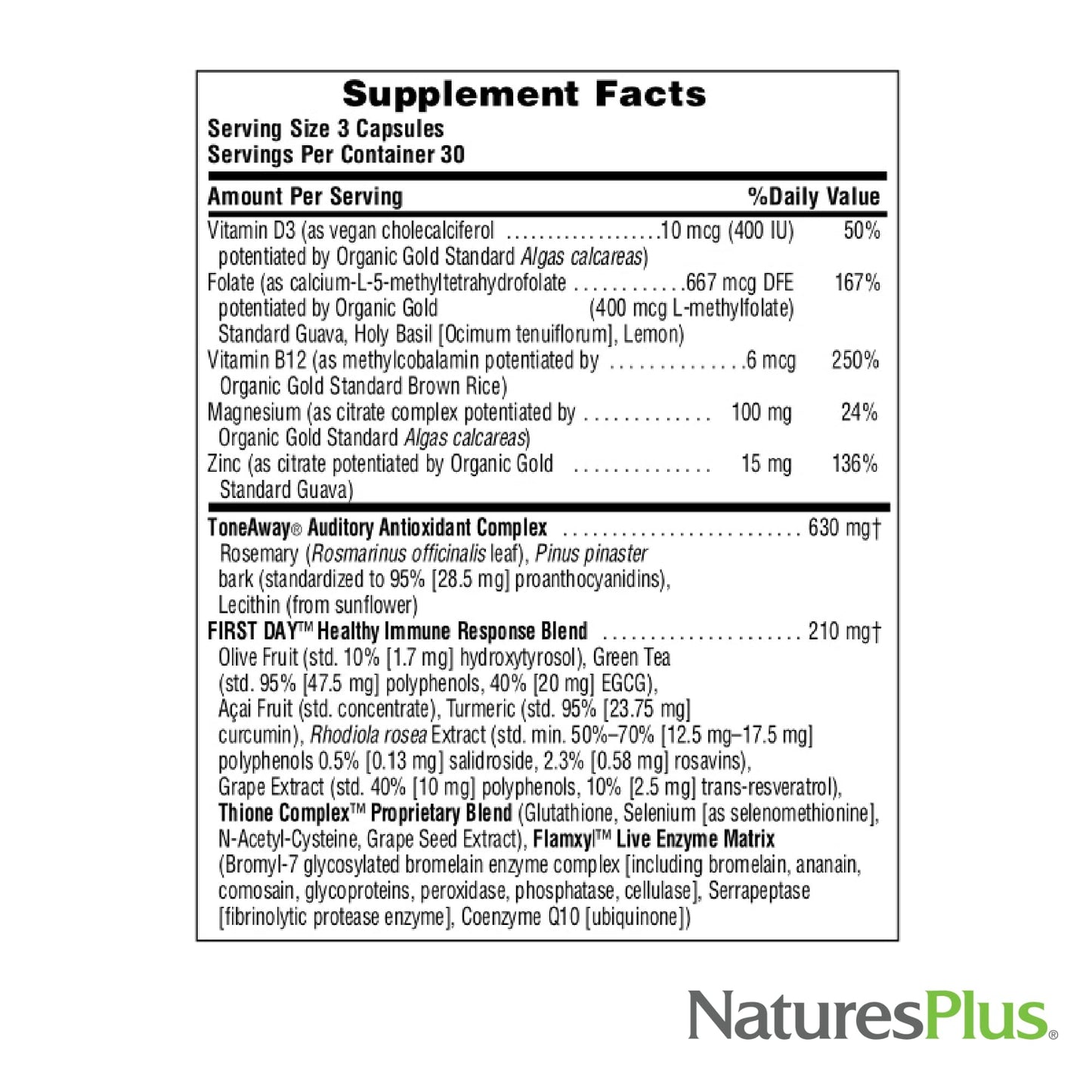 Natures Plus AgeLoss Hearing Support - 90 Capsules - Vegetarian & Gluten Free | 30 Servings