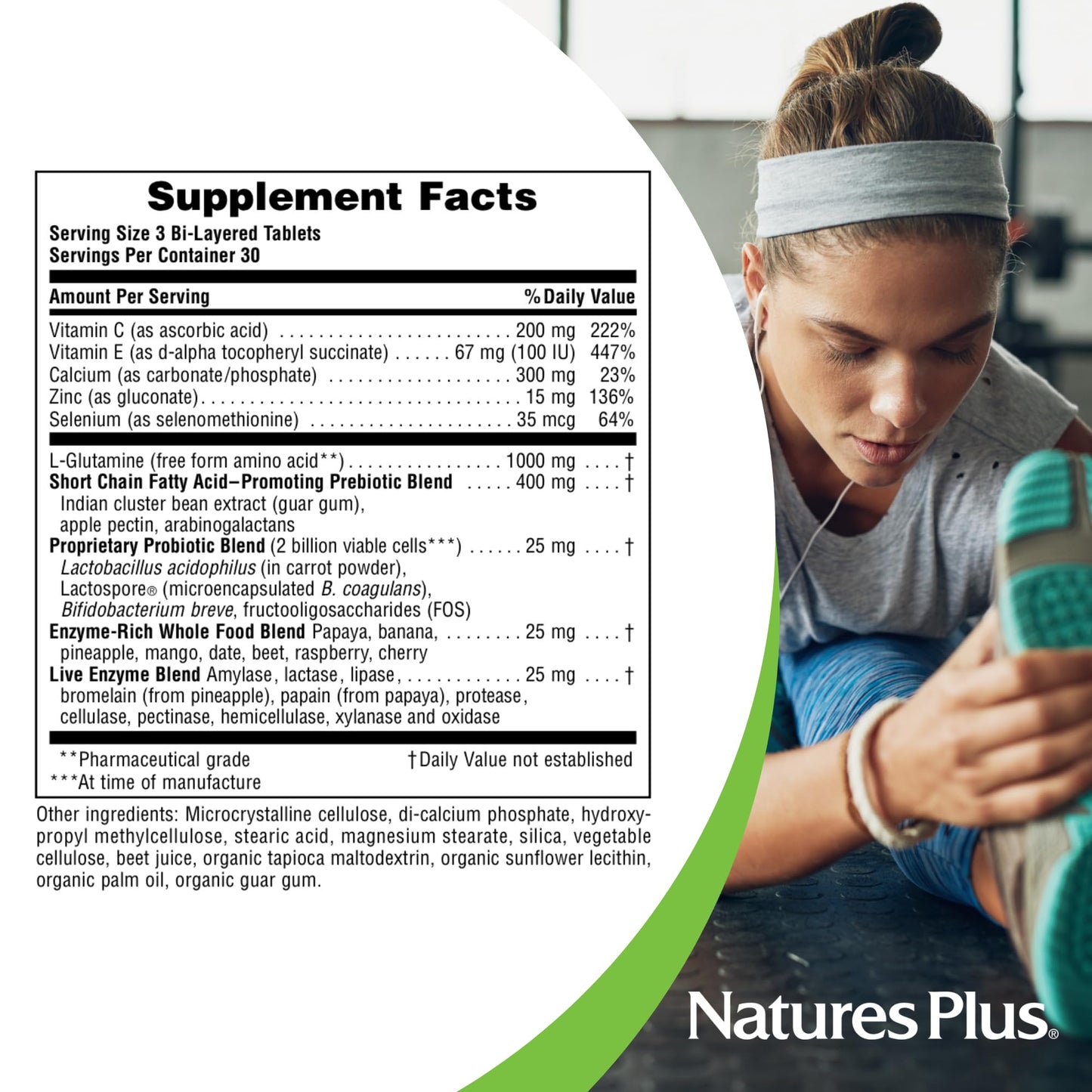 Nature’sPlus GI Natural Total Digestive Wellness – 90 Bi-Layered Tablets (Pack of 2) | Probiotics, Prebiotics, Enzymes + L-Glutamine | Gluten Free