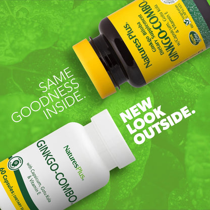 Natures Plus Gingko-Combo - 120 mg, 60 Vegan Capsules | Ginkgo Biloba, Vegetarian & Gluten-Free - 60 Servings